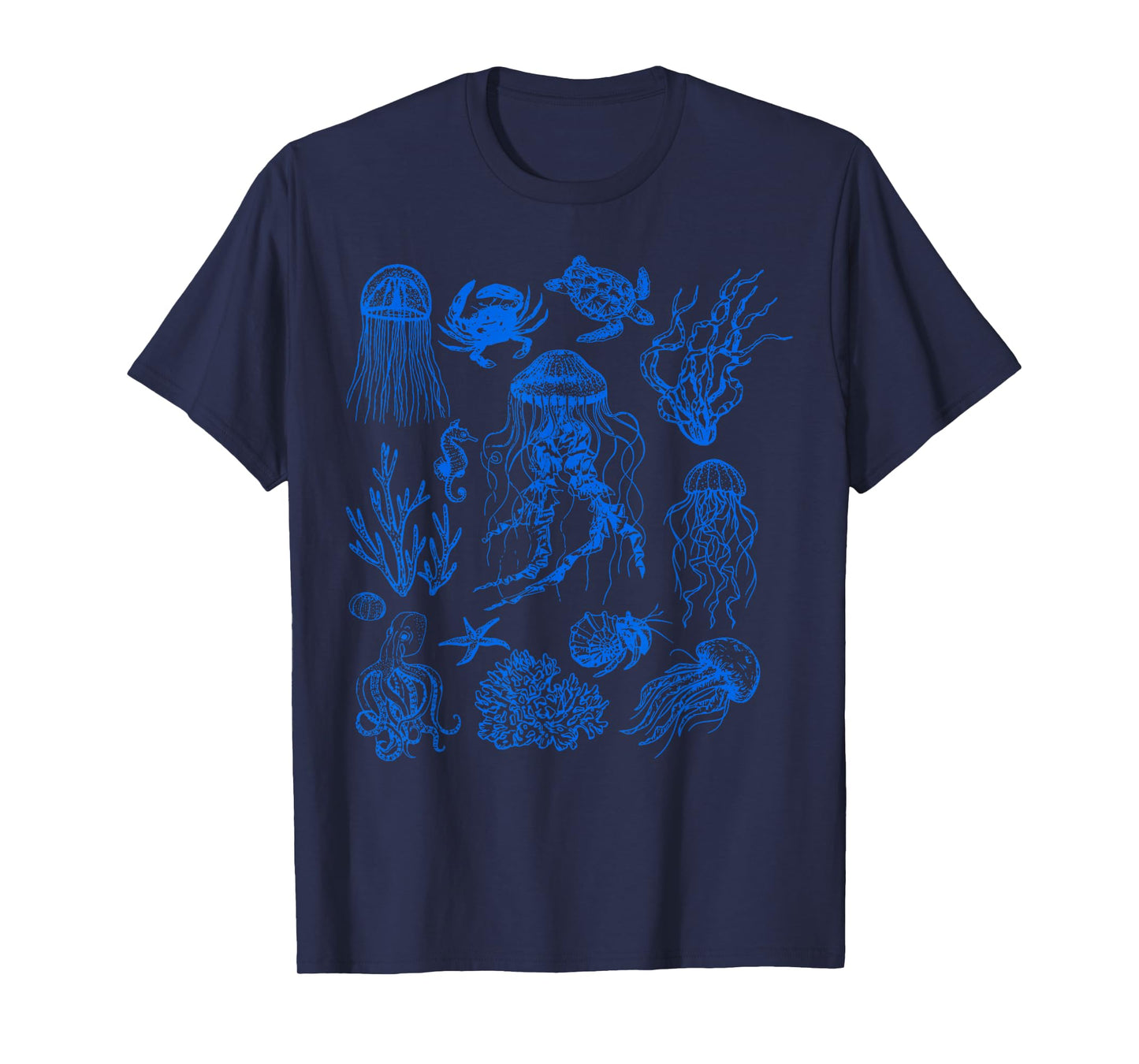 Retro Sea Life Aesthetic Crab Jellyfish Starfish Octopus 90s T-Shirt