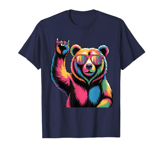 Rocking Bear Sunglasses Wildlife Colorful Bear Rock N Roll T-Shirt