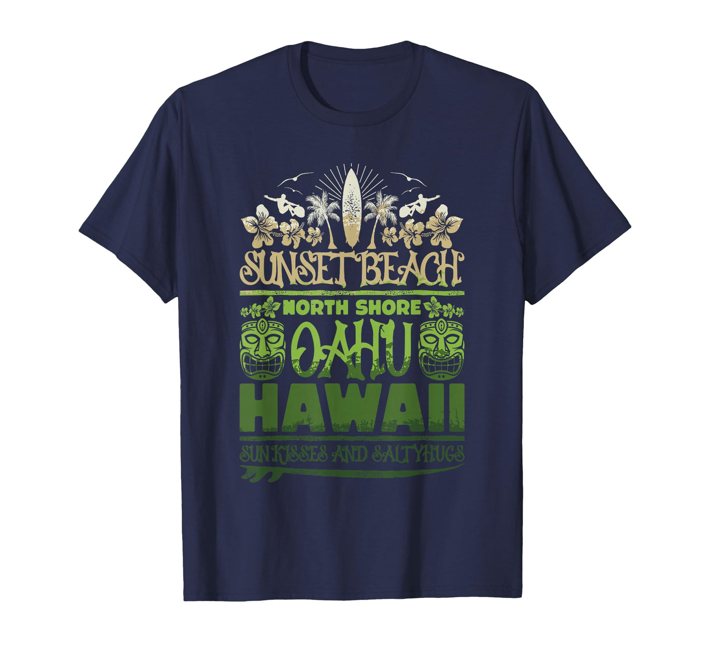 Sunset Beach Oahu North Shore Hawaii Surf Retro Tiki T-Shirt