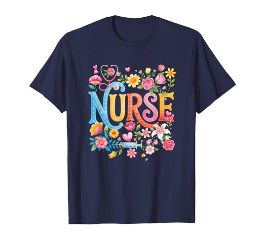 Cute Retro Groovy Nurse Flower Nursing Women T-Shirt