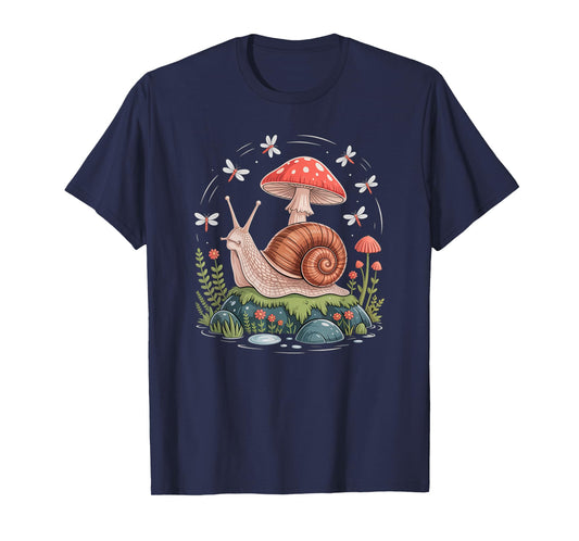 Cottagecore Snail and Mushroom Calm Forest Nature Art T-Shirt