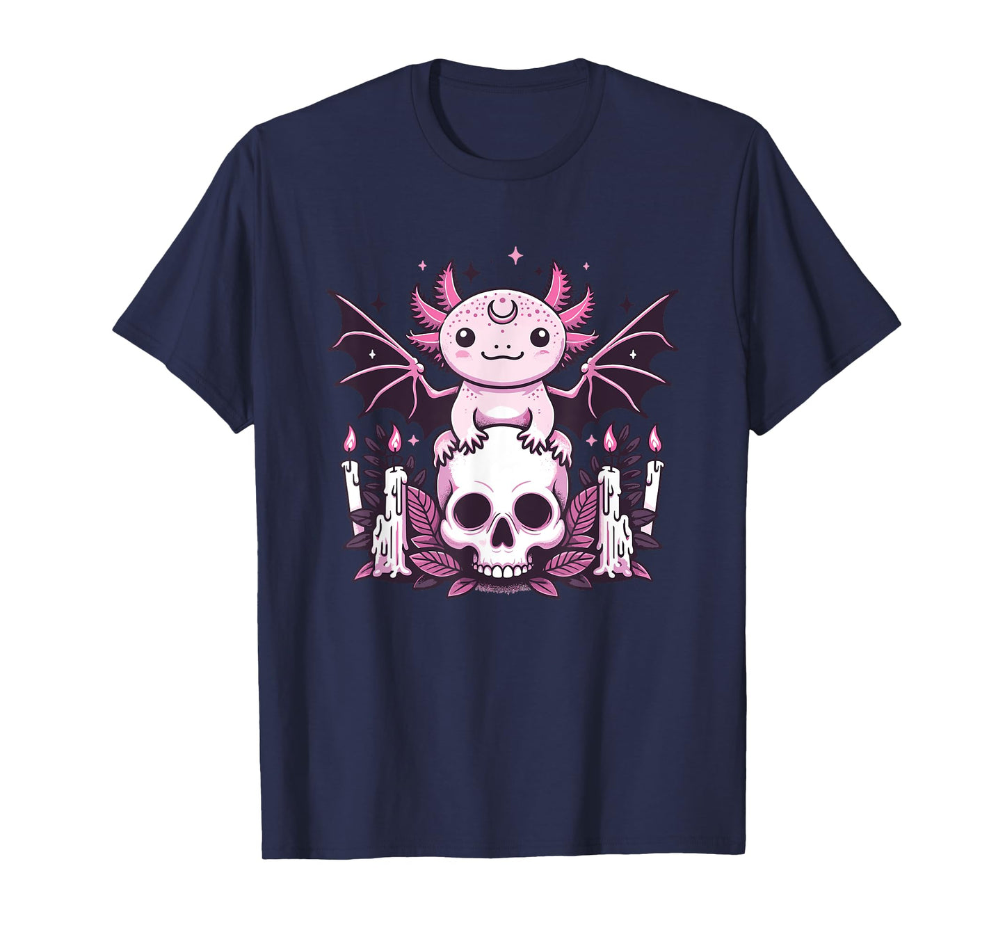 Kawaii Pastel Goth Cute Creepy Axolotl Bat Skeleton T-Shirt