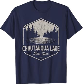 Chautauqua Lake New York Outdoors Vintage T-Shirt, Small, Green