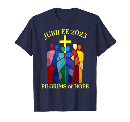 Catholic Jubilee 2025 Stained Glass Pilgrims Of Hope T-Shirt