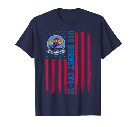 USS Hornet CVS-12 American Flag Aircraft Carrier Veteran Women Men T-Shirt