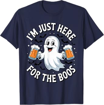 Spooky Ghost Halloween Beer Lovers I'm Here for The Boos T-Shirt