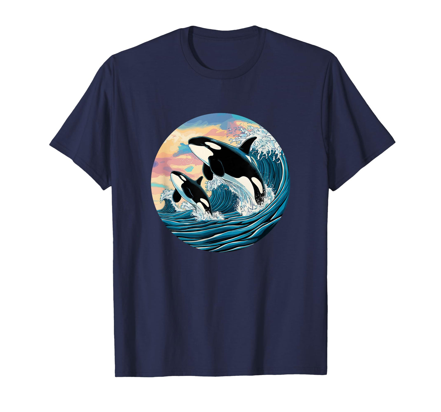 Orca Wave Ocean Sunset Marine Life Fan Outfit Kids Unisex T-Shirt Black Small Modern Cartoon Orca Jumping Waves Ocean Sunset Marine Life Enthusiast T-Shirt
