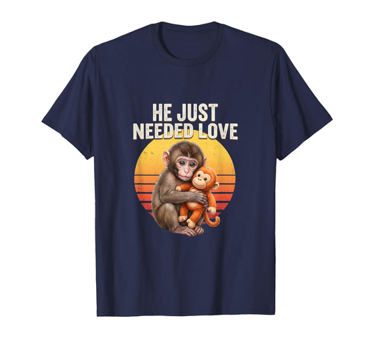 He Just Needed Love Baby Monkey Punch Emotional Retro Sunset T-Shirt - T-Shirt | Navy