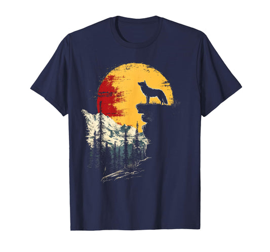 Wolf Graphic Tee Moon Nature Mountains Wildlife Vintage T-Shirt