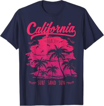 California CA Retro 70's Vintage Skyline Surf Tee Shirt T-Shirt