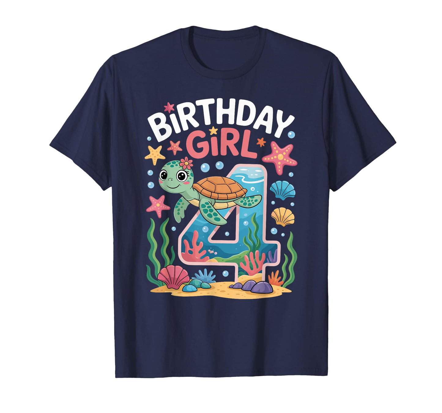 4 Year Old Birthday Girl 4th Sea Turtle Ocean T-Shirt