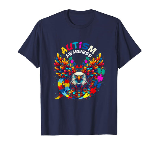 Autism Awareness Puzzle Pieces Eagle Family Health Support T-Shirt