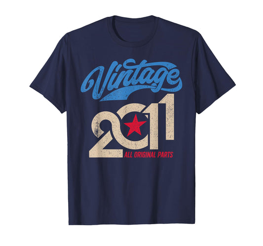 Vintage 2011 Retro 14th Birthday 14 Year Old USA Flag Style T-Shirt