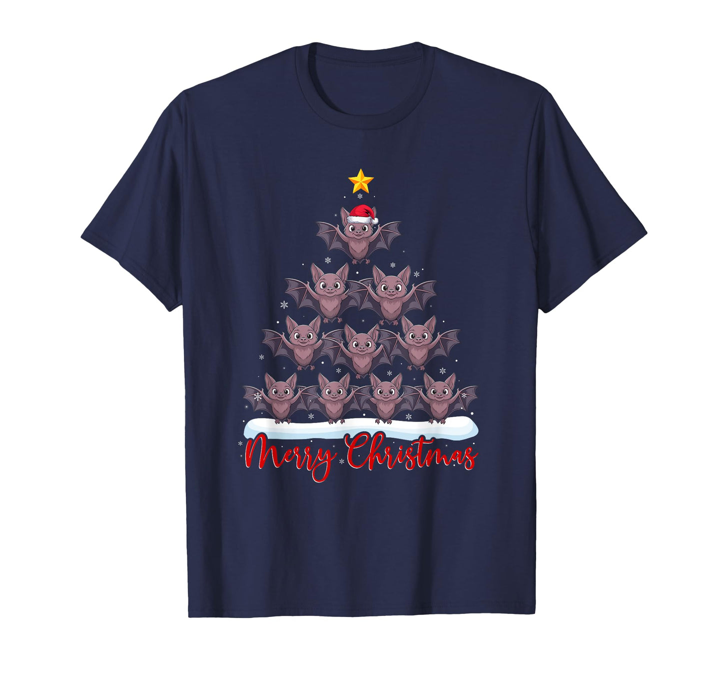 Santa Hat Ugly Xmas Funny Bat Christmas Tree T-Shirt