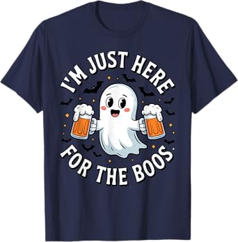 Spooky Ghost Halloween Beer Lovers I'm Here for The Boos T-Shirt