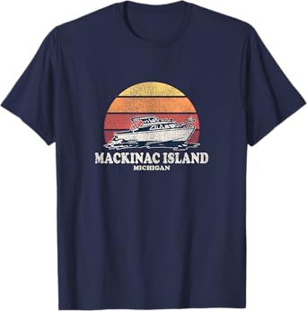 Mackinac Island MI Vintage Boating 70s Retro Boat Design T-Shirt