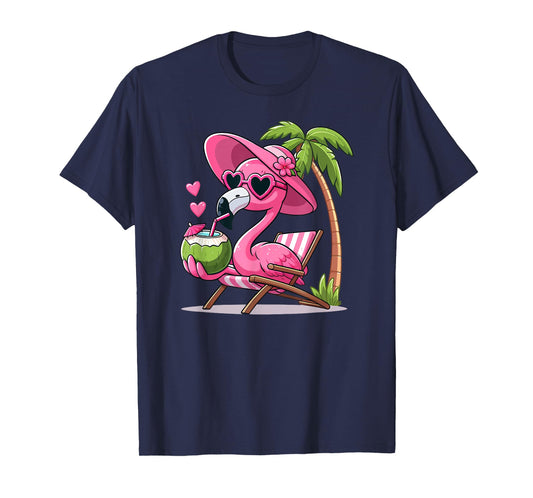 Pink Flamingo Summer Vibes Beach Palm Tree Summer Vacation T-Shirt