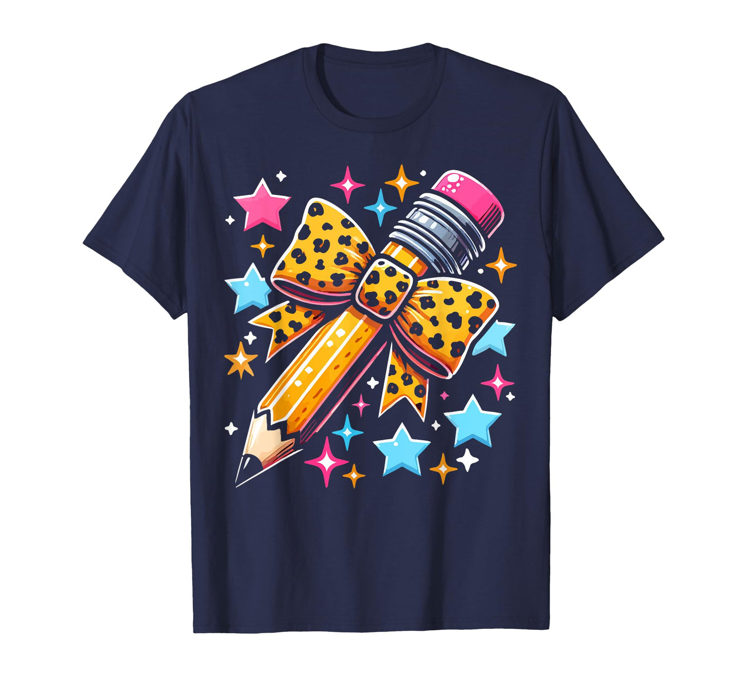 Pencil Leopard Coquette Bow Teacher Life Back To School T-Shirt