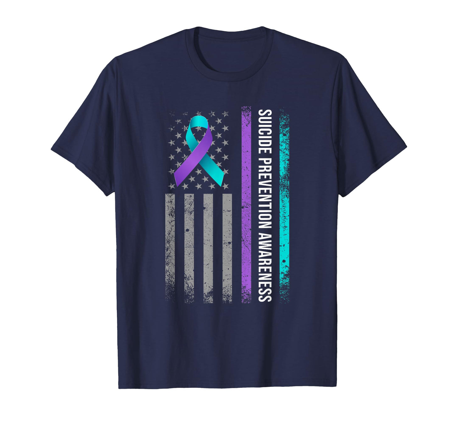 American Flag Suicide Prevention Awareness Teal and Purple T-Shirt