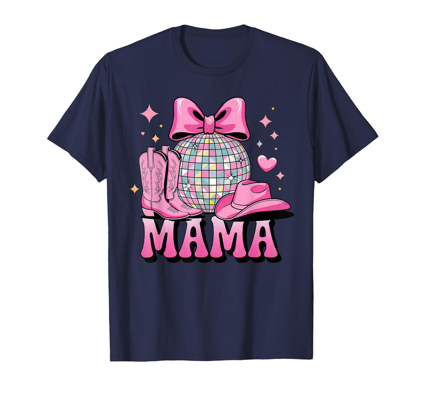 Pink Cowboy Hat Western Cowgirl Mama Bow Groovy Country Mom T-Shirt