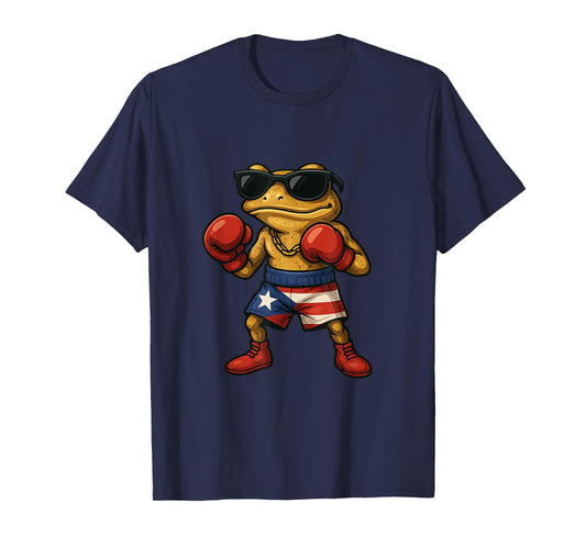 Boxing Coqui Puerto Rican Flag Sunglasses Boricua Fun T-Shirt