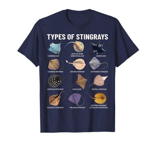 Types of Stingray Ocean Life Stingray Species Educational T-Shirt