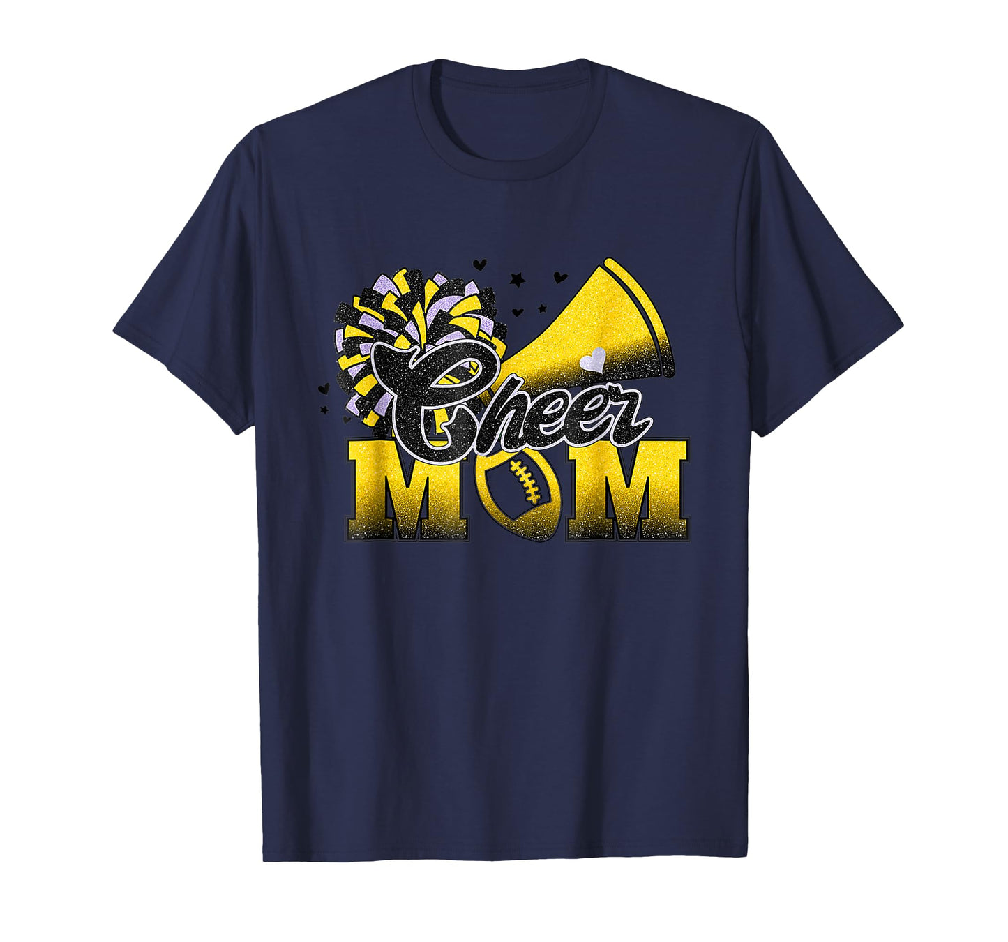 Football Cheer Mom Biggest Fan Cheerleader Black Yellow Gold T-Shirt