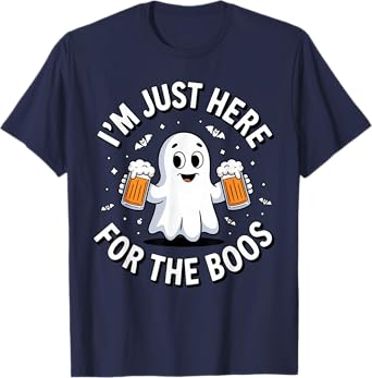 Ghost Drinking Beer Halloween I'm Just Here for The Boos T-Shirt