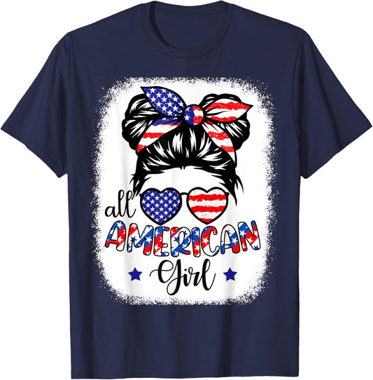 All American Girl Shirt USA Flag 4th July Women Kids Patriot T-Shirt