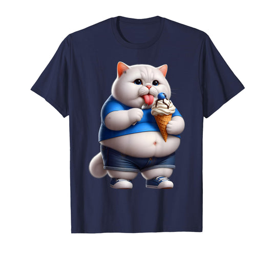 Funny Fat Cat Men Women Kids Ice Cream Fat Kitten Cat Lover T-Shirt