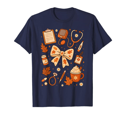 Thankful Nurse Fall Stethoscope Coquette Bow Thanksgiving T-Shirt