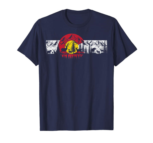 Colorado Flag Sunset Wildlife Mountains Forest T-Shirt
