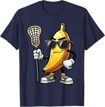 Funny Banana Playing Lacrosse LAX Sports Humor Design T-Shirt