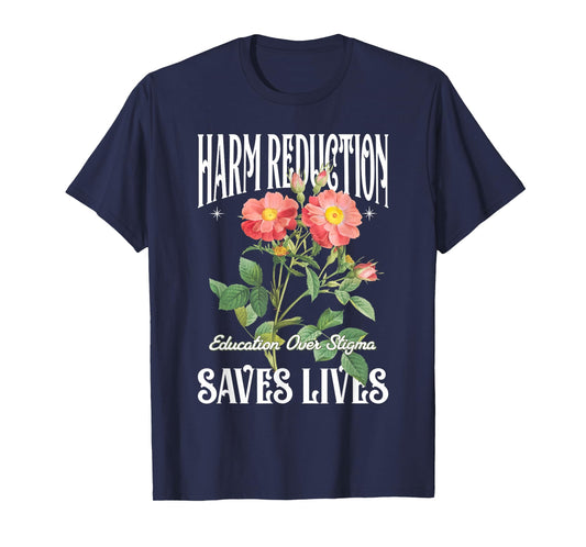 Retro Flower Harm Reduction Saves Lives Overdose Awareness T-Shirt