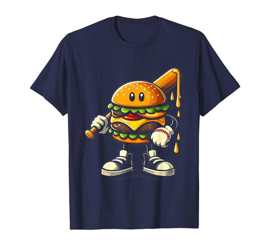 Hamburger Cheeseburger Playing Baseball Sports Player Fan T-Shirt