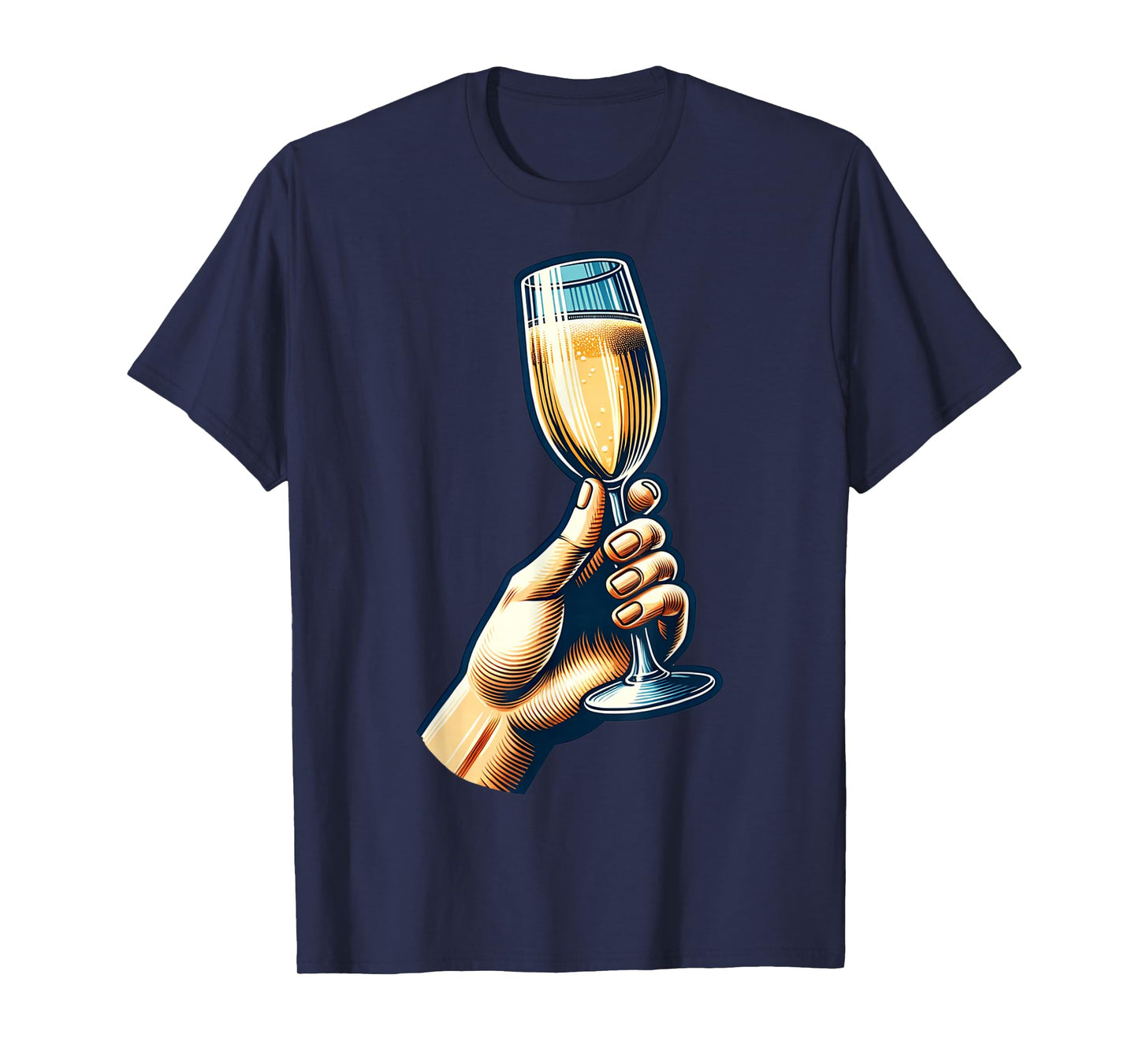 Hand Holding Champagne Glass Cheerful Toast Illustration T-Shirt