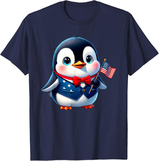 Cute Patriotic Penguin American Flag T-shirt