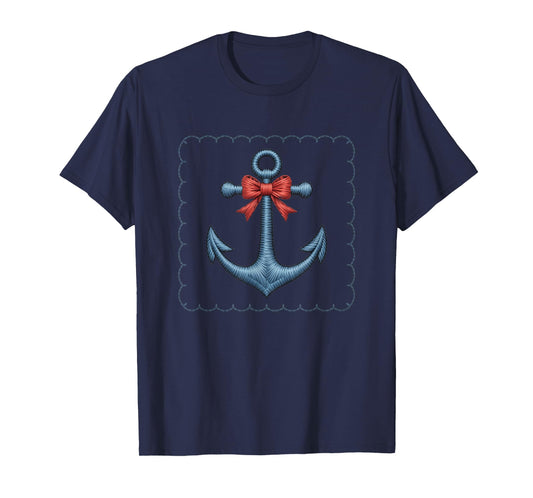 Anchor With Red Bow Nautical Style T-Shirt