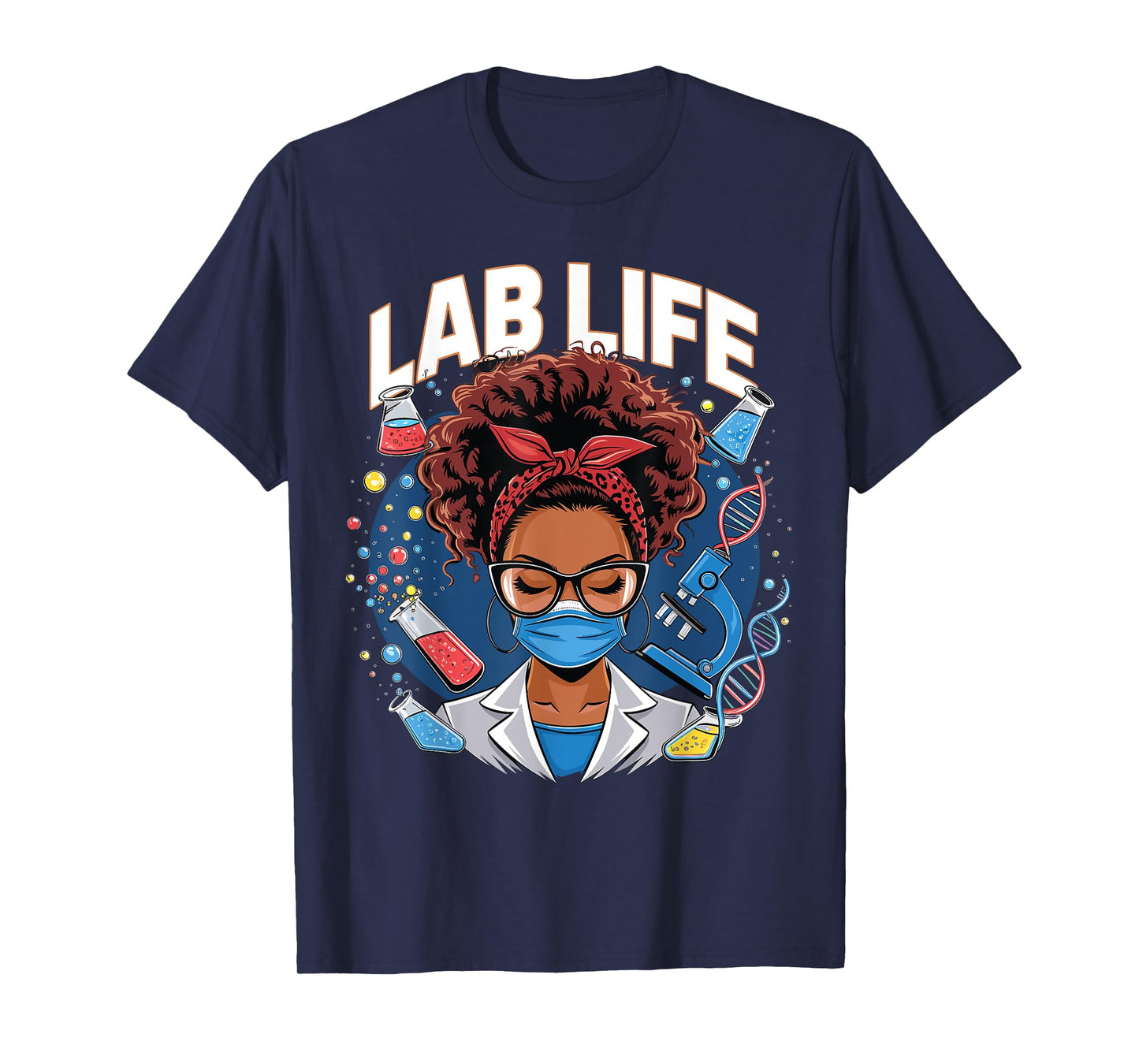 Afro Messy Bun Laboratory Life Lab Week 2025 Lab Technician T-Shirt