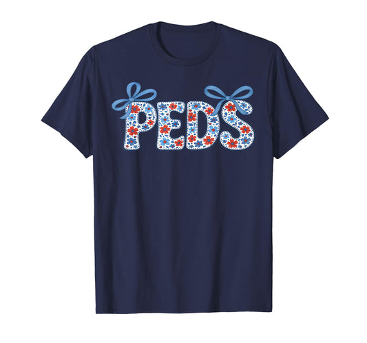 Retro Floral PEDS Nurse Coquette Bow Pediatric Nurse RN Crew T-Shirt