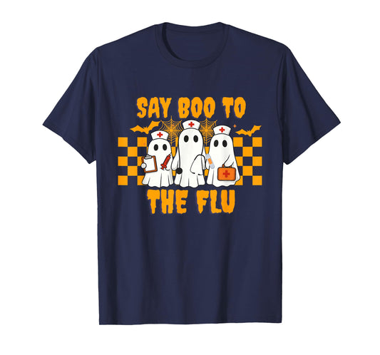 Nurse Ghost Halloween Vaccine Say Boo to The Flu T-Shirt