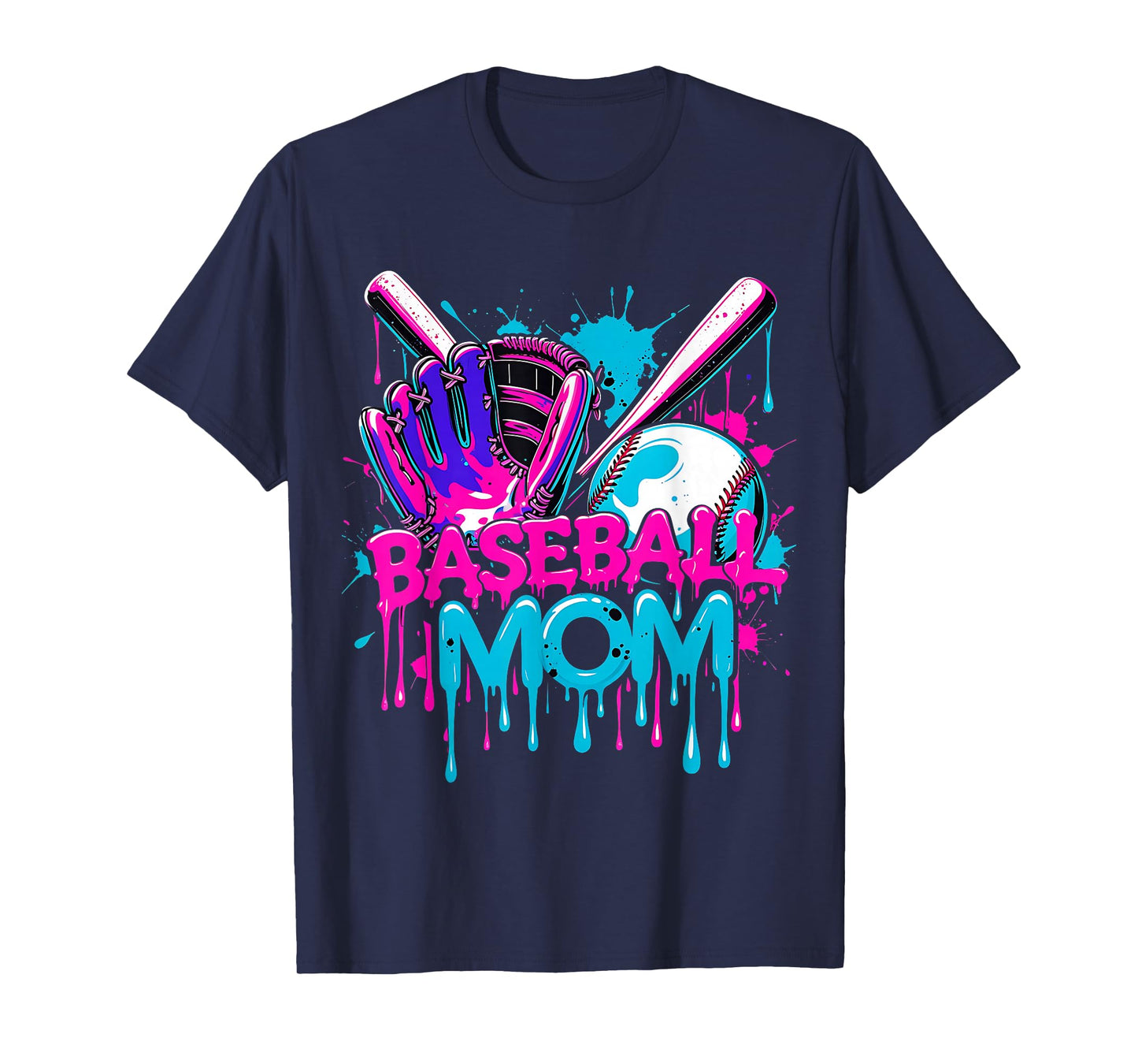Cool Baseball Mom Neon Drip Sports Fan T-Shirt