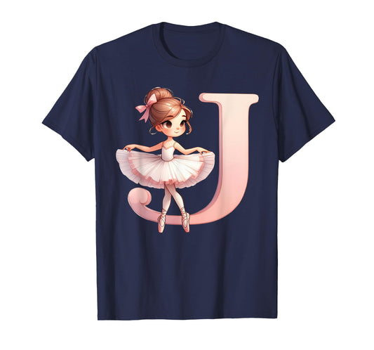 Ballerina Girl Dancing Name First Letter J Girly Tutu Ballet T-Shirt