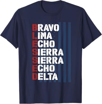 Blessed Military Alphabet Letters for Patriotic Christian T-Shirt