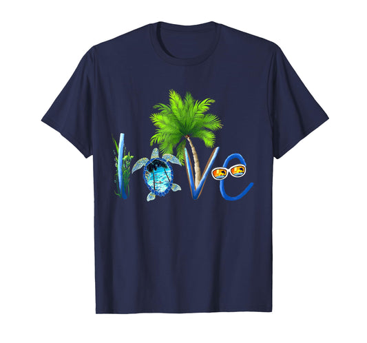 Tropical Beach Love Sea Turtle Palm Tree Summer Vacation T-Shirt