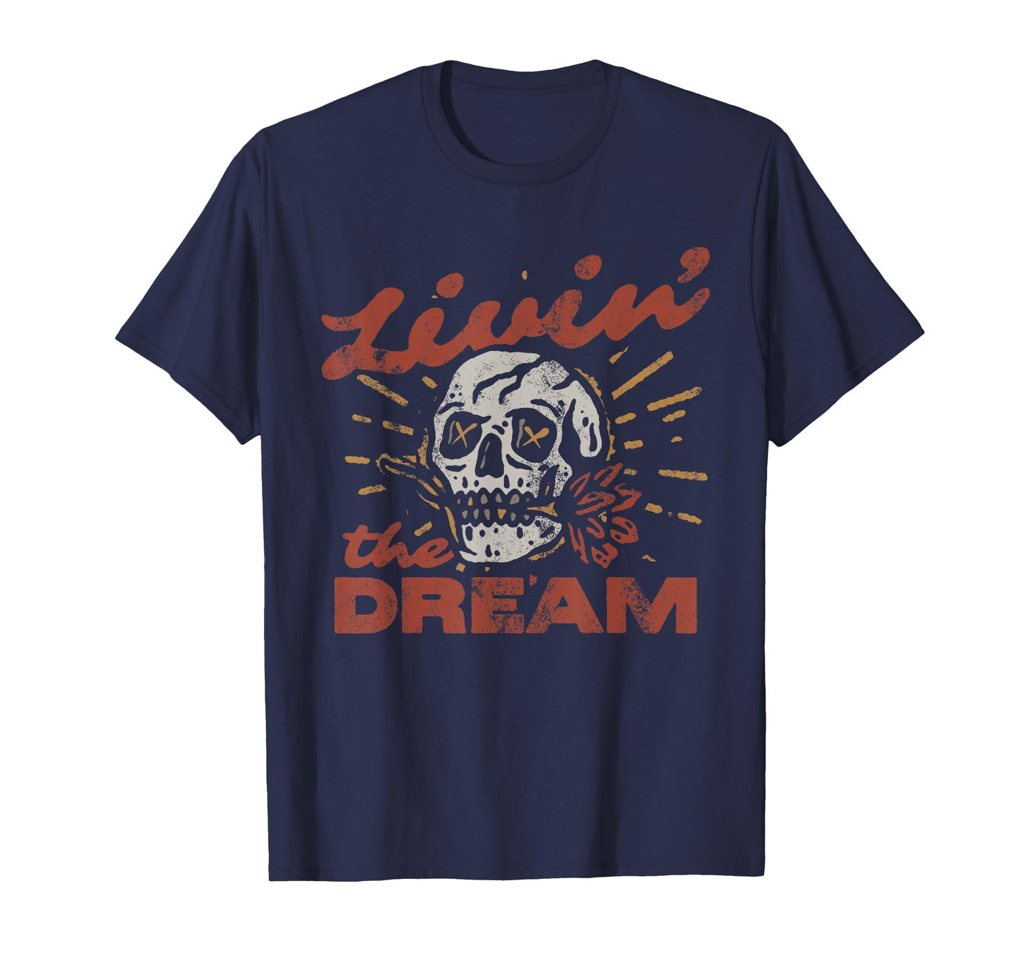 Funny Livin' The Dream Vintage Skull Retro for Men Women T-Shirt