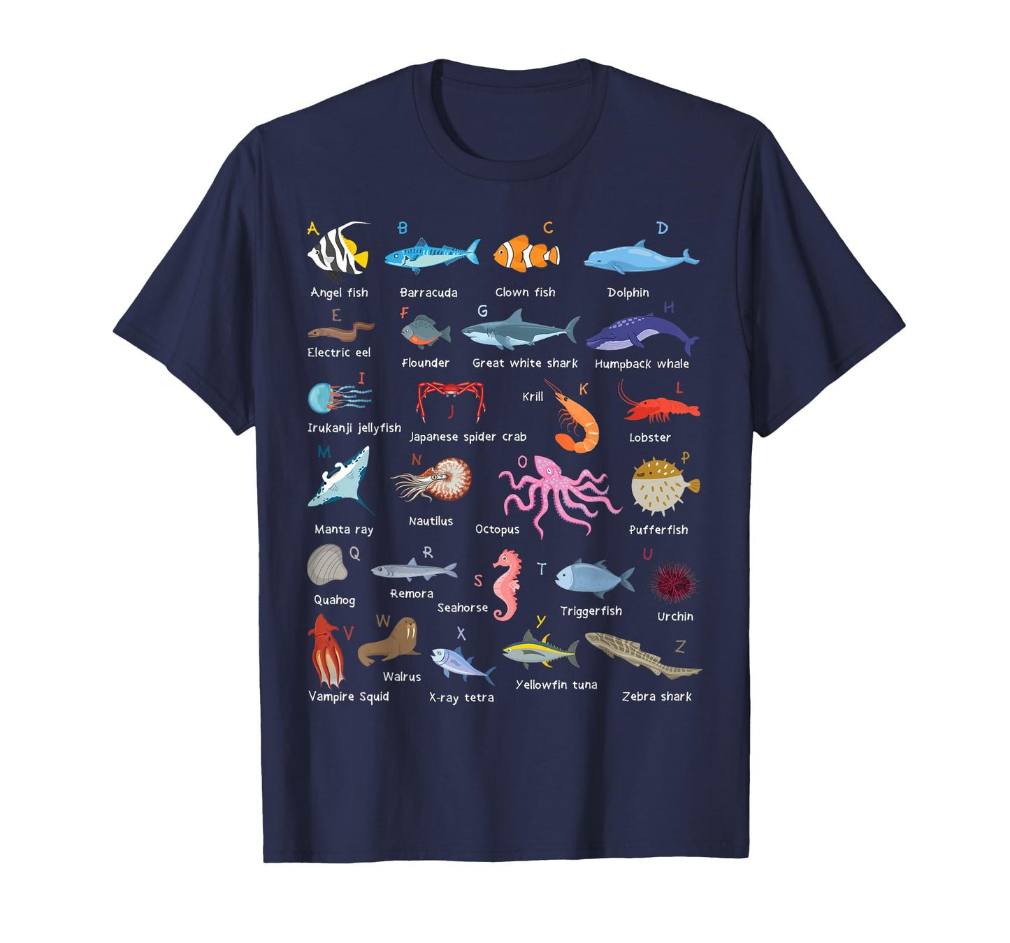 A-Z Ocean Life Exploration - Sea Creatures Alphabet T-Shirt