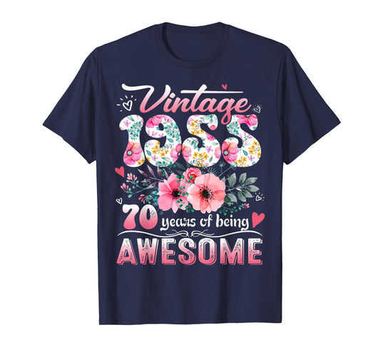 Vintage 1955 Floral 70 Years Old 70th Birthday Party Costume T-Shirt