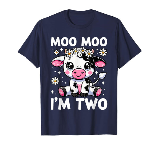 Farm Cow 2nd Birthday Toddlers, Girls, Boys Moo Moo I'm Two T-Shirt