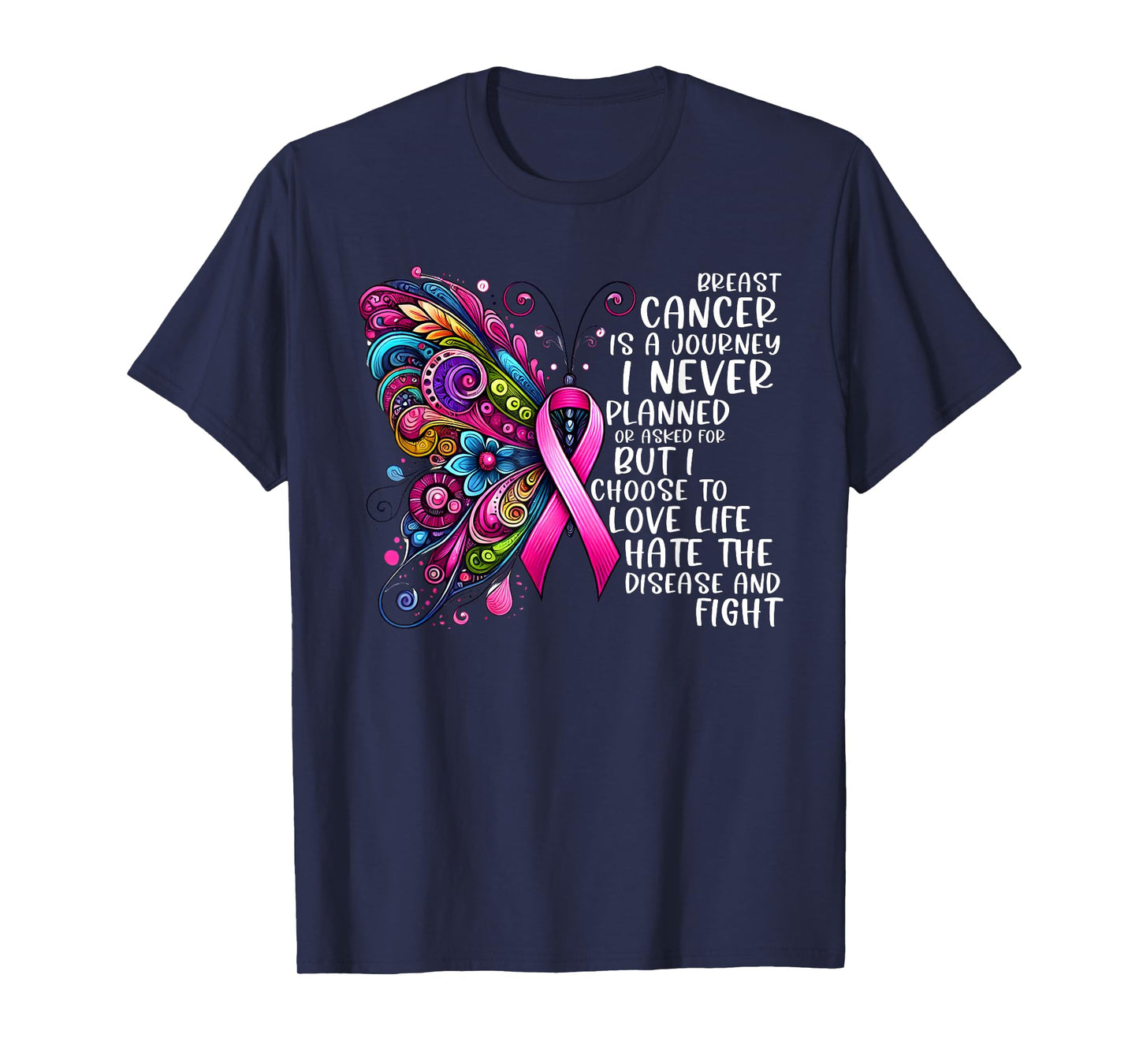 Support Fighter Warrior Pink Vibes Gifts Women Butterfly Breast Cancer Awareness Pink Ribbon Cancer Journey T-Shirt